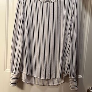 Ann Taylor White Blouse with Black Vertical Stripes